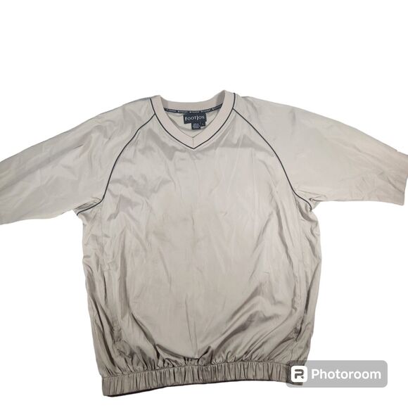 Footjoy FJ Jacket Mens Large Beige Tan V-Neck Short Sleeve Golf Pullover - Picture 1 of 5